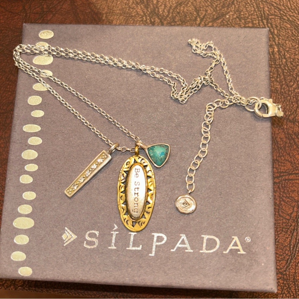 Silpada Silver and Gold Necklace with Turquoise Charm